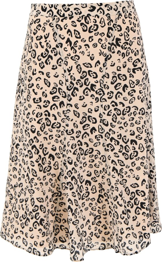 Altuzarra Leopard Print Midi Skirt in Beige Silk