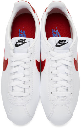 Nike White and Red Classic Cortez Sneakers