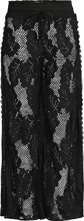 Women's Luana Lace Wide-Leg Cover-Up Pants - Black - Size XS