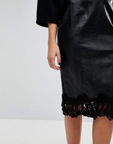 Thumbnail for your product : Lost Ink Pencil Skirt In Faux Leather With Lace Trim