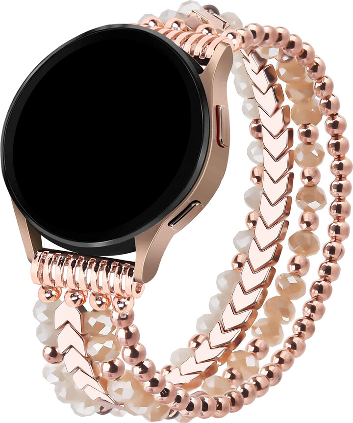 None for Samsung Galaxy Watch 6/5/4 40/44mm Bands/Active 2 Watch 4 42/46mm Band Women, 20mm Handmade Fashion Elastic Crystal Beads