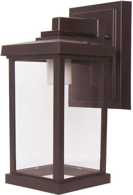 Solus Artisan Small Square 11.60 in. Bronze Composite Outdoor Hardwired Lantern Sconce with Clear Diffuser No Bulbs Included