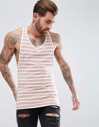 ASOS Stripe Muscle Extreme Racer Back Vest In Pink And White