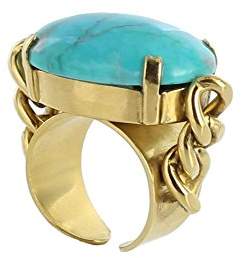 Ela Stone Jane Gourmette and White Turquoise Brass Stone Ring - Size M