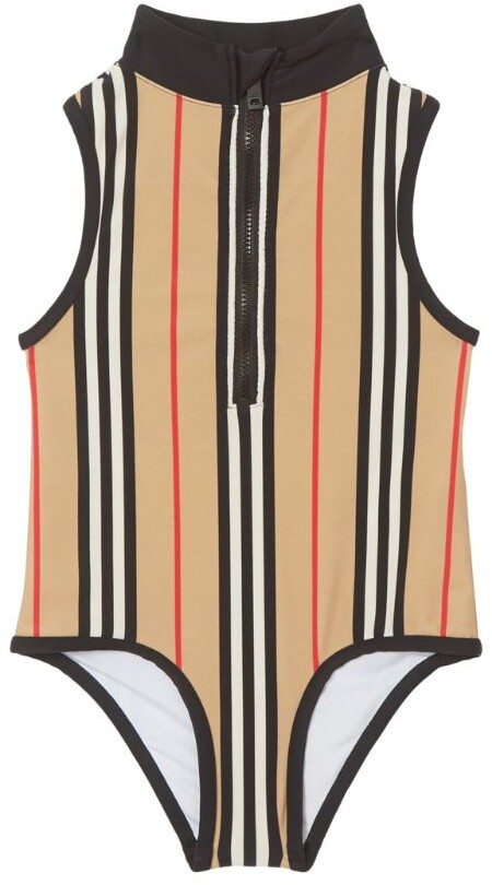 Burberry Kids Icon Stripe Zip Front Swimsuit Shopstyle Girls Swimwear