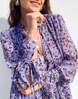 Thumbnail for your product : And other stories & polyester tie neck animal print mini dress in lilac - PURPLE