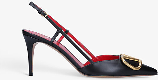 Valentino Garavani Womens Black Vlogo 80 Pointed-Toe Leather Slingback Courts Eur 38.5 / 5.5 Uk Women