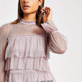 Thumbnail for your product : River Island Purple polka dot sheer long sleeve frill top