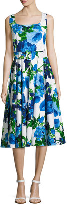 Samantha Sung April Floral-Print Sleeveless Dress, Blue/Multi
