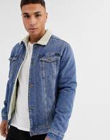 Thumbnail for your product : Jack and Jones Intelligence denim borg collar jacket in light wash
