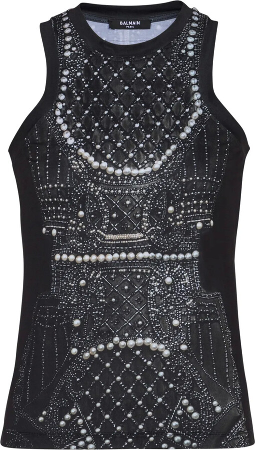 Balmain Embroidery-Print Tank Top