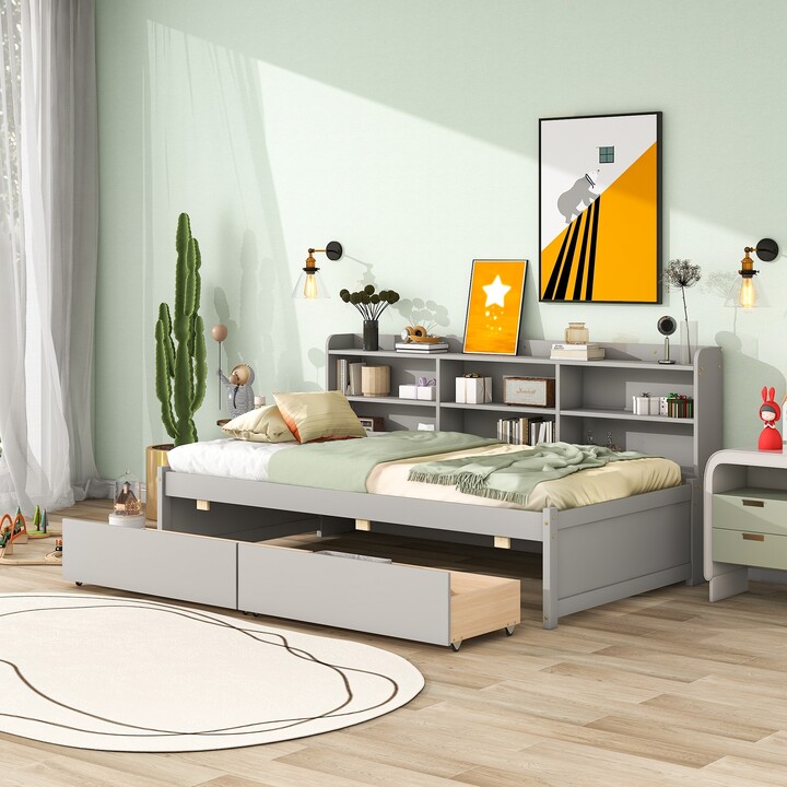 Lamanda Twin/Full Bed with Bookcase Headboard and Storage Drawers ...