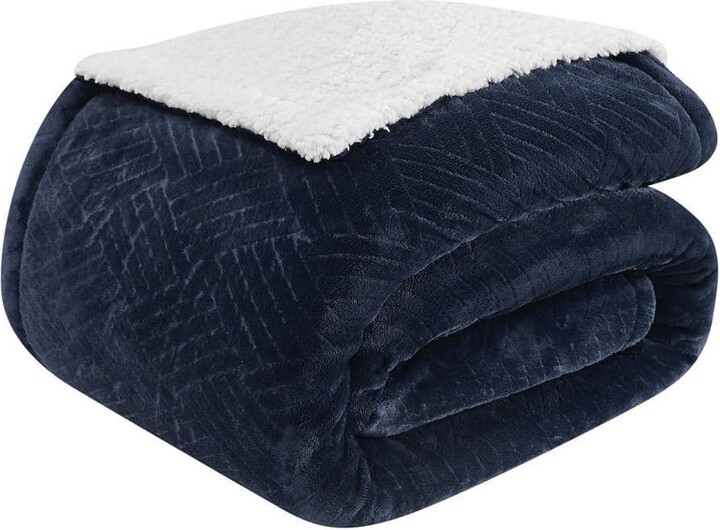Truly Soft Basket Carved Faux Fur Polyester Indigo Twin Blanket