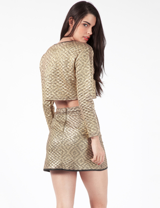 Jaded London Gold Quilted Long Sleeve Crop Top