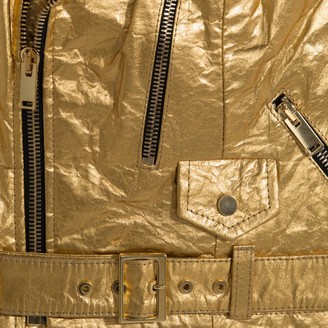 Altiir Women's Neo-Classic Biker Jacket In Gold