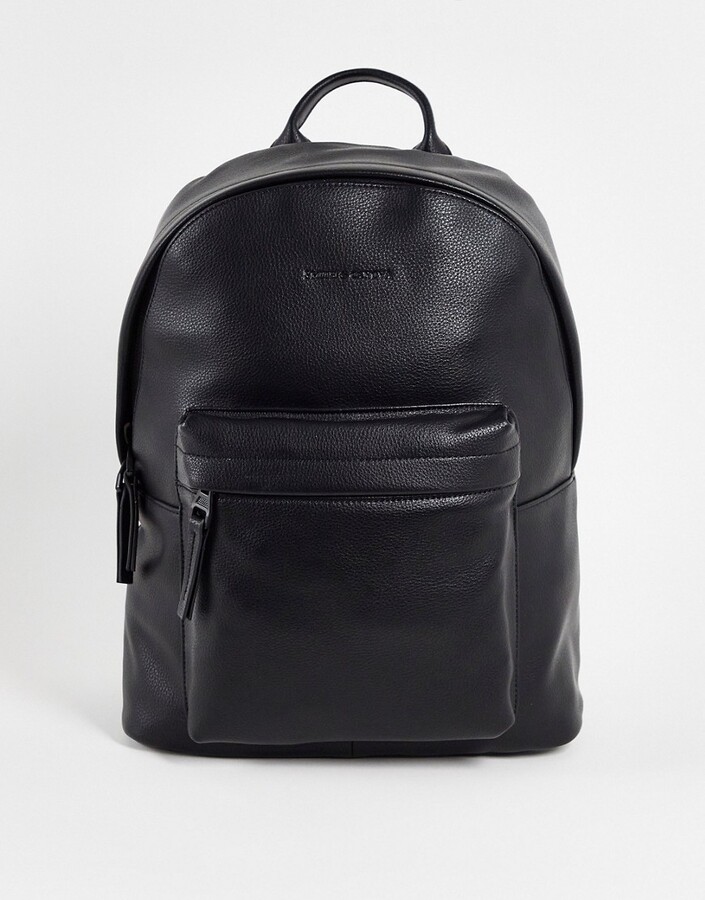 Smith And Canova Smith & Canova leather pocket front backpack in black ...