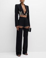 Embroidered Butterfly Cropped Blazer  