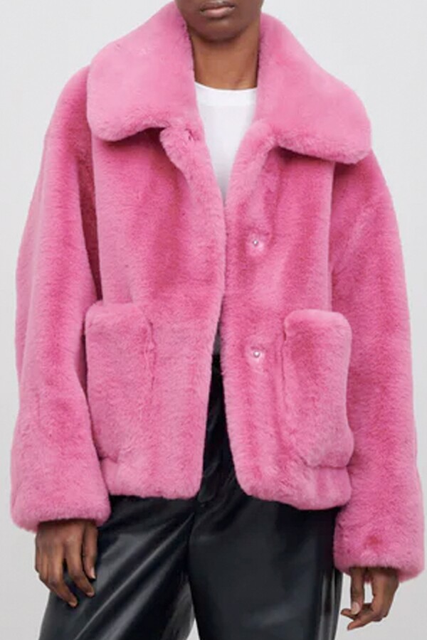 Jakke Traci Crop Faux Fur Coat in Bubblegum - ShopStyle