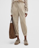Thumbnail for your product : Brunello Cucinelli Pleated Suede Pull-On Joggers