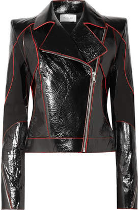 Thierry Mugler Paneled Textured Patent-leather Biker Jacket - Black