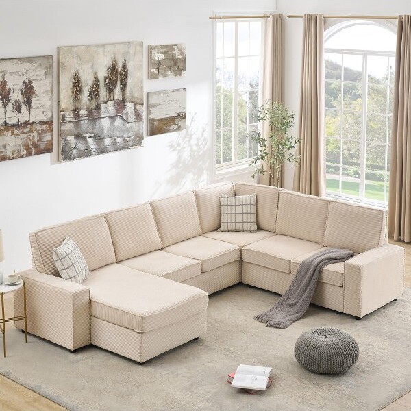 ODKOversizedModularSectionalSofaConvertibleUShapedCouchwithChaiseModernCorduroySleeperSofaComfyCloudCouchSetforLivingRoom