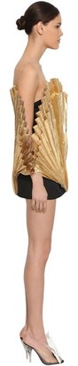 ATTICO Gold Lame Pleated Cotton Mini Dress