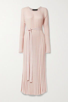 Proenza Schouler Belted Pleated Silk And Cashmere-blend Maxi Dress - Blush