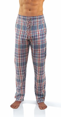 JINSHI Mens Cotton Pyjama Bottoms Button Fly Check Lounge Pants Nightwear 