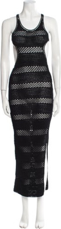 Saint Laurent Sheath Dress From the 2021 Collection by Anthony Vaccarello Black Striped Cutout Accent Sleeveless with Scoop Neck