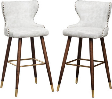 Corrigan Studio Mid-century Modern 2 . Faux Leather With Suede-like Fabric. Button Back And Curved Seat Nailhead Trim. Tapered Finished Solid Wood Dowel Legs Metal Fo