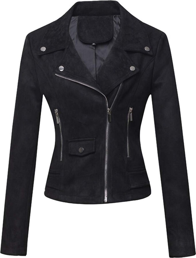 ADOSSAC Court Zip Up Soft Faux Suède Veste Moto Motard