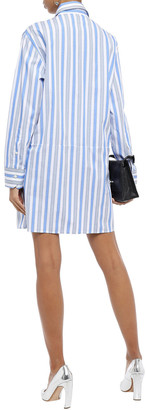 Prada Ruffled Logo-appliqued Striped Cotton-poplin Mini Shirt Dress