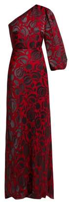 Saloni Lily Budapest Asymmetric Floral Devore Gown - Womens - Red Multi