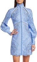 Thumbnail for your product : Zimmermann Super 8 Lace Eyelet Embroidered Mini Silk & Linen Sheath Turtleneck Dress