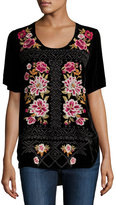 Thumbnail for your product : Johnny Was Hila Rose-Embroidered Velvet Tee, Black
