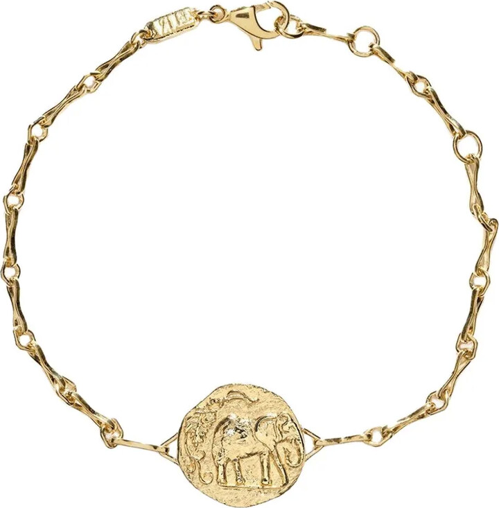 Azlee 18K yellow gold Elefante diamond single coin bracelet