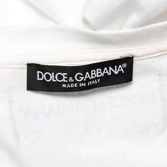 Dolce & Gabbana White Printed Cotton Sequined Rose Applique Detail T-Shirt L