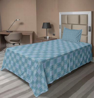 Ambesonne Fashion Sheet Set Geometric Lines Pattern Art Cadet Blue and Pale Teal