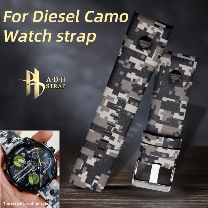 ADH Men & apos;s Large Leather Watch Strap Retro Camouflage Style For Diesel DZ7311 Watch Band 24mm 26mm 28mm Breathable and Soft Belt
