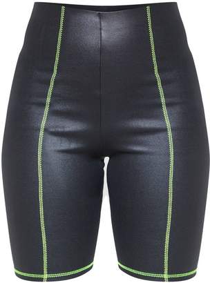 PrettyLittleThing Black Contrast Stitch Coated Cycling Short