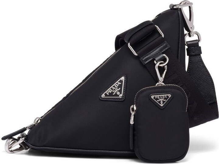 Triangle Leather Shoulder Bag in White - Prada