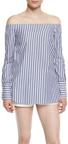 Thumbnail for your product : Rag & Bone Kacy Striped Reversible Poplin Off-the-Shoulder Tunic, Navy/White