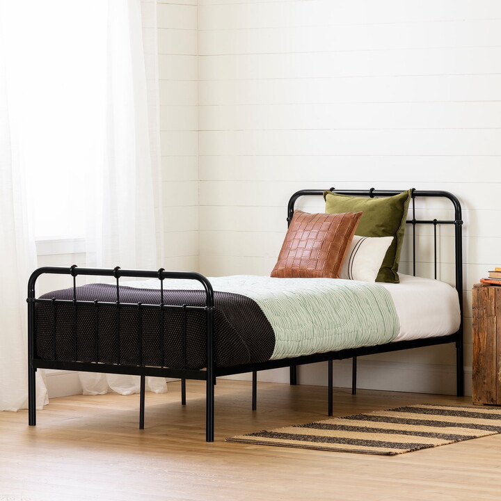 South Shore Hankel Metal Platform Bed with Headboard and Footboard, Black