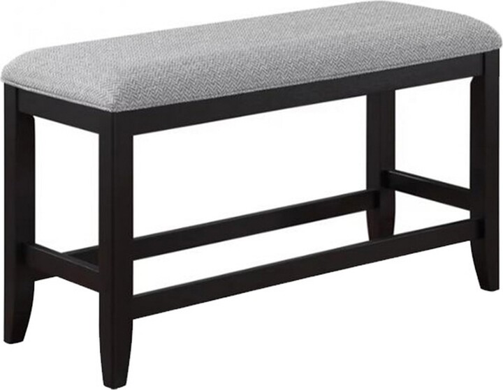Benzara Benjara BM311793 48 in. Patricia Counter Height Dining Bench Black Wood & Gray Fabric
