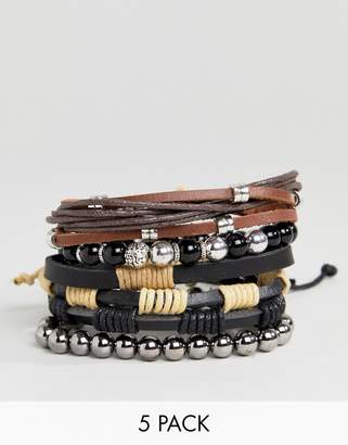 Aldo Brown Cord & Beaded Bracelet In 5 Pack