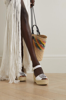 Loewe + Paula's Ibiza Canvas And Leather Espadrille Wedge Sandals ...