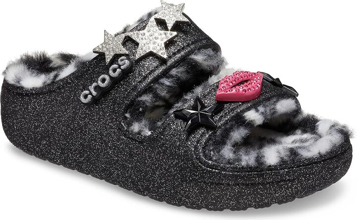 Crocs Classic Cozzzy Sandal (Black/Multi Disco Glitter) Shoes