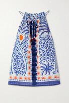 Thumbnail for your product : Farm Rio Tasseled Floral-print Swiss-dot Cotton Top - Blue - x small