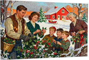 Charlton Home Christmas Family Gathering In Winter Holiday Scene Set of 3 Canvas Wall Art Prints