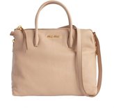 Thumbnail for your product : Miu Miu Powder Leather Side Zip Detail Convertible Top Handle Bag